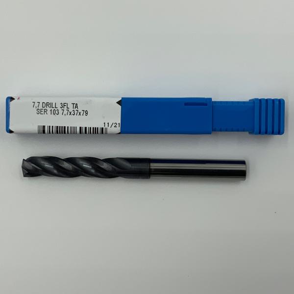 Kyocera Solid Carbide 3 Flute Drill .3031 (7.7mm) Cutting Dia X 1.22 Flute Length