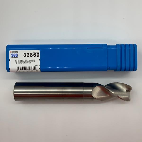 Kyocera Solid Carbide Necked 3 Flute Endmill 1.00 (25.4) Cutting Dia X 1.25 Flute Length With .090 Corner Radius