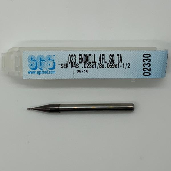 SGS Solid Carbide 4 Flute Endmill .023 Cutting Dia X .069 Flute Length