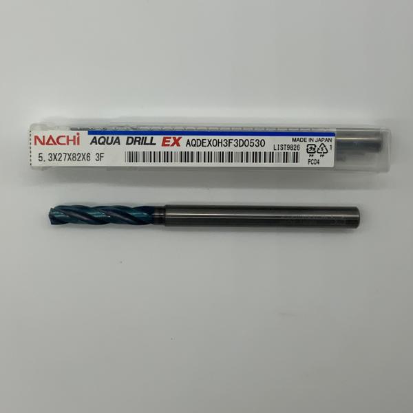 Nachi Solid Carbide 3 Flute Drill .2087 (5.3mm) Cutting Dia X 1.06 Flute Length Coolant Thru