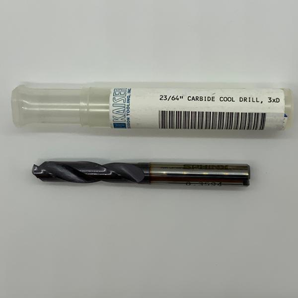 Sphinx Solid Carbide 2 Flute Drill .3594 (23/64”) Cutting Dia X 1.46 Flute Length Coolant Thru