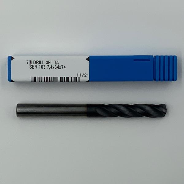 Kyocera Solid Carbide 3 Flute Drill .2795 (7.1mm) Cutting Dia X 1.23 Flute Length