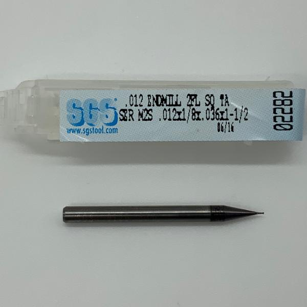 SGS Solid Carbide 2 Flute Endmill .012 Cutting Dia X .036 Flute Length