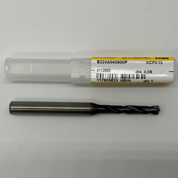 Kennametal Solid Carbide 2 Flute Drill .1610 (4.09mm) Cutting Dia X .90 Flute Length Coolant Thru