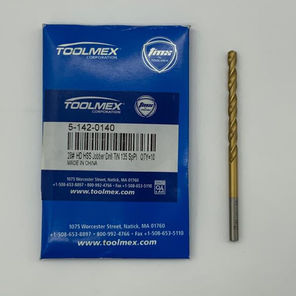 ToolMex HSS 2 Flute Drill .1405 (28#) Cutting Dia X 1.52 Flute Length