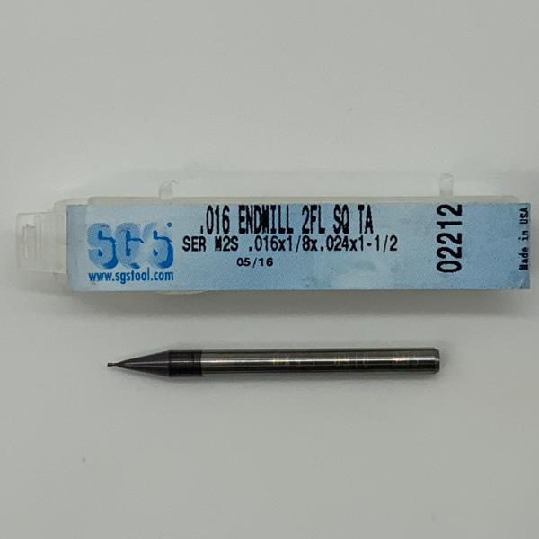 SGS Solid Carbide 2 Flute Endmill .016 Cutting Dia X .024 Flute Length