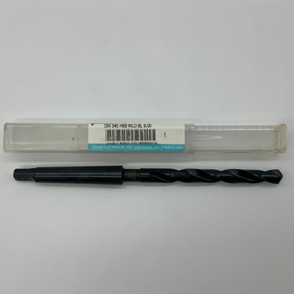 ToolMex HSS MT1 Shank 2 Flute Drill .3543 (9.0mm) Cutting Dia X 2.71 Flute Length