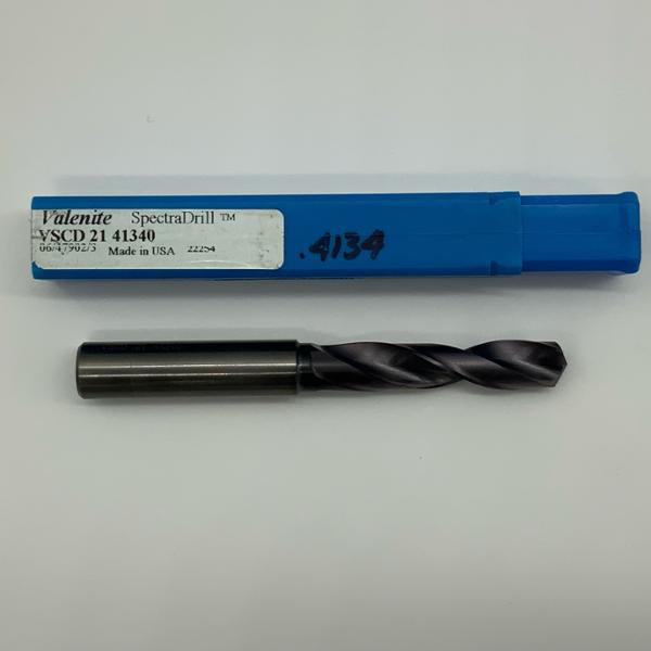 Valenite Solid Carbide 2 Flute Drill .4134 (10.5mm) Cutting Dia X 1.75 Flute Length Coolant Thru