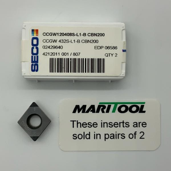 Seco CCGW120408S-L1-B  CBN200 ( CCGW432S-L1-B )  2 Diamond and (2 pack)