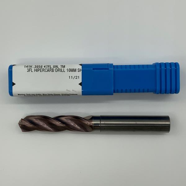 Kyocera Solid Carbide 3 Flute Drill .3858 (9.8mm) Cutting Dia X 1.50 Flute Length Coolant Thru
