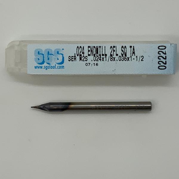 SGS Solid Carbide 2 Flute Endmill .024 Cutting Dia X .036 Flute Length