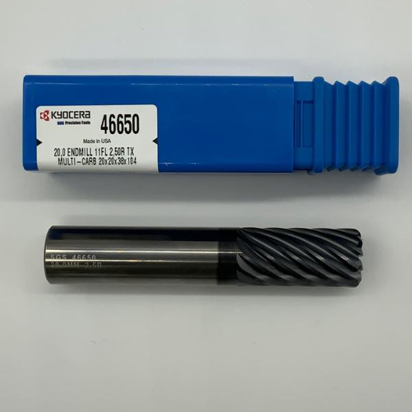 Kyocera Solid Carbide 11 Flute Endmill .7874 (20mm) Cutting Dia X 38mm Flute Length With 2.5mm Corner Radius