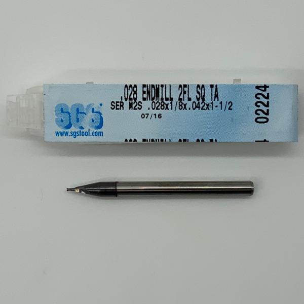 SGS Solid Carbide 2 Flute Endmill .028 Cutting Dia X .042 Flute Length