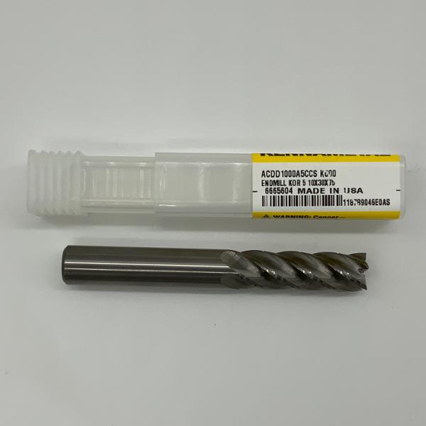Kennametal Solid Carbide 5 Flute Endmill .3937 (10.0mm) Cutting Dia X 1.24 Flute Length Coolant KOR5 Geometry Coolant Thru