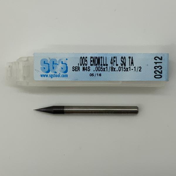 SGS Solid Carbide 4 Flute Endmill .005 Cutting Dia X .015 Flute Length