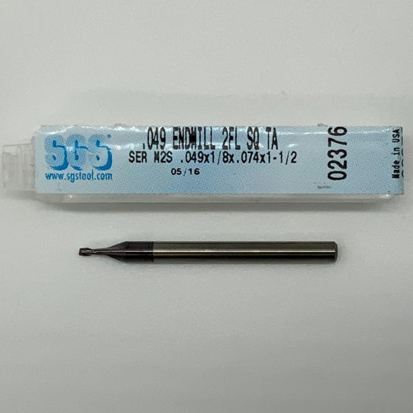 SGS Solid Carbide 2 Flute Endmill .049 Cutting Dia X .074 Flute Length