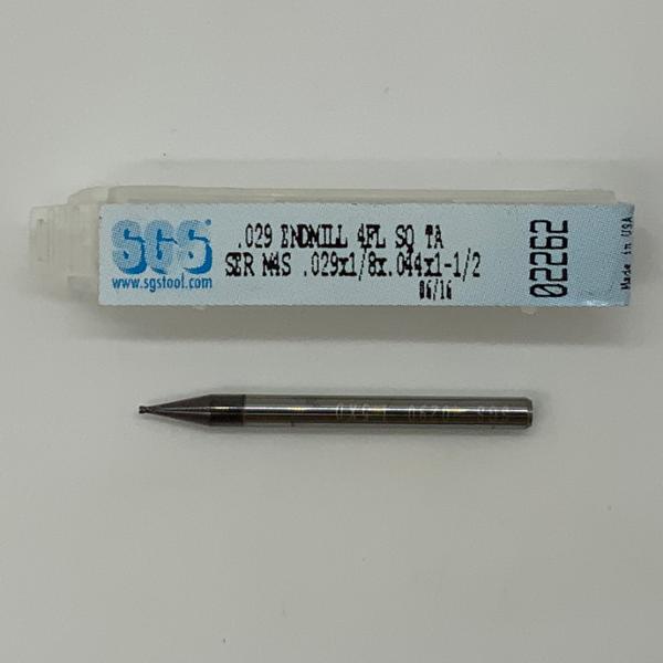 SGS Solid Carbide 4 Flute Endmill .029 Cutting Dia X .044 Flute Length