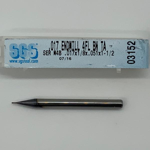 SGS Solid Carbide 4 Flute Ball Endmill .017 Cutting Dia X .051 Flute Length