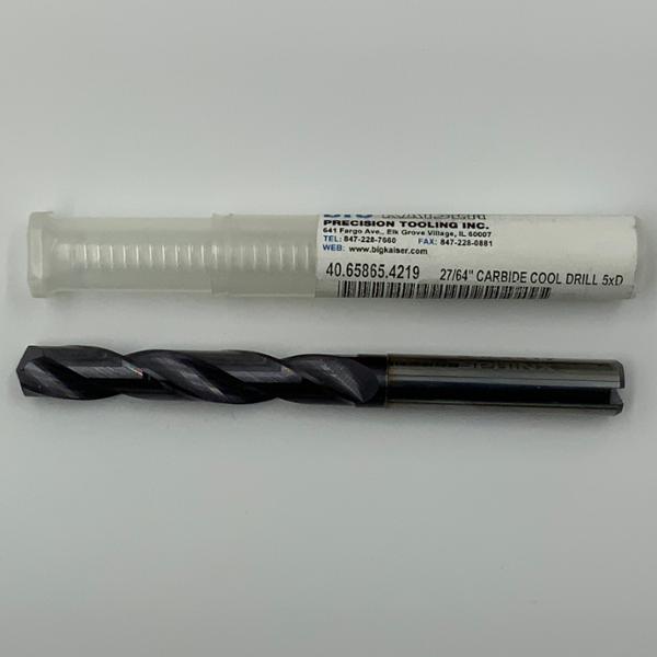 Sphinx Solid Carbide 2 Flute Drill .4219 (27/64”) Cutting Dia X 2.35 Flute Length Coolant Thru
