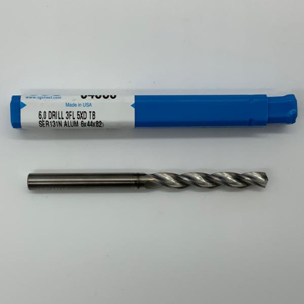SGS Solid Carbide 3 Flute Drill .2362 (6.0mm) Cutting Dia X 1.58 Flute Length
