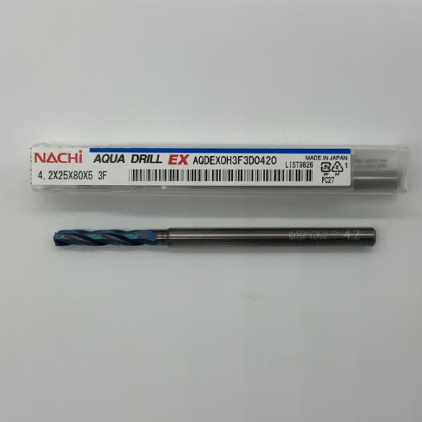 Nachi Solid Carbide 3 Flute Drill .1654 (4.2mm) Cutting Dia X .98 Flute Length Coolant Thru
