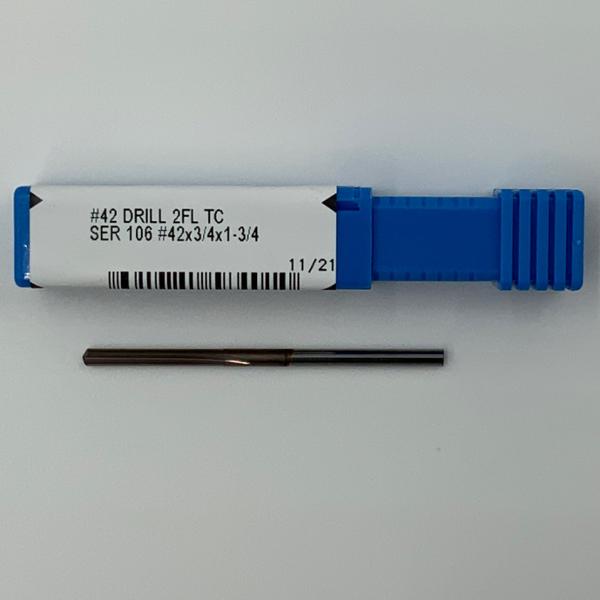 Kyocera Solid Carbide 2 Flute Straight Flute Drill .0935 (#42) Cutting Dia X .6 Flute Length