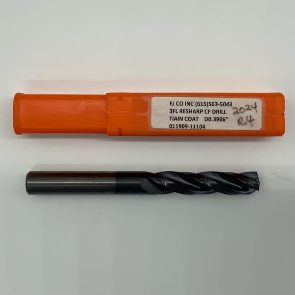 MariTool Solid Carbide 3 Flute Drill .3906 (25/64”) Cutting Dia X 1.75 Flute Length Coolant Thru