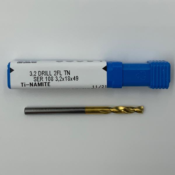 Kyocera Solid Carbide 2 Flute Drill .1260 (3.2mm) Cutting Dia X .60 Flute Length