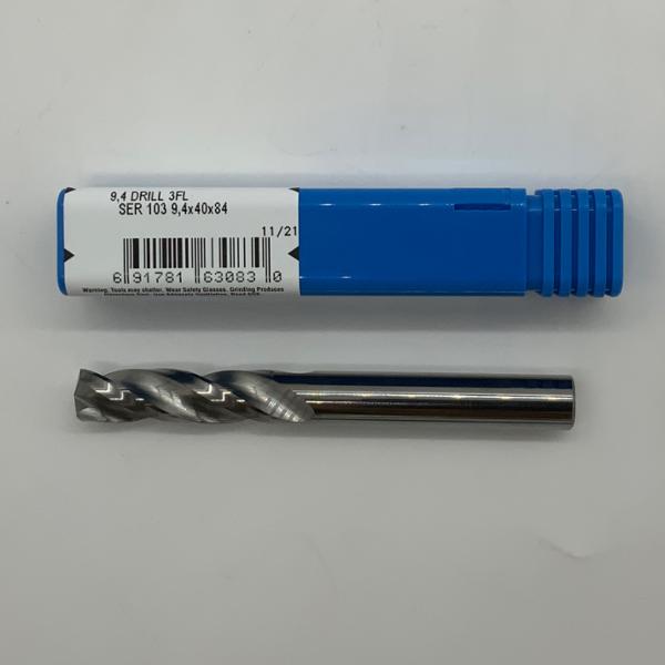Kyocera Solid Carbide 3 Flute Drill .3701 (9.4mm) Cutting Dia X 1.37 Flute Length