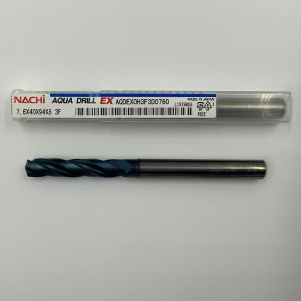 Nachi Solid Carbide 3 Flute Drill .2992 (7.6mm) Cutting Dia X 1.57 Flute Length Coolant Thru