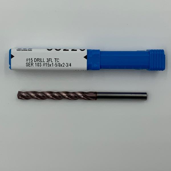 Kyocera Solid Carbide 3 Flute Drill .1800 (#15) Cutting Dia X 1.40 Flute Length