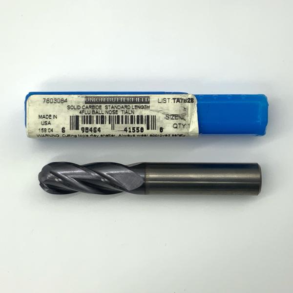 Union Butterfield Solid Carbide 4 Flute Ball Nose Endmill .3750 (3/8”) Cutting Dia X .85 Flute Length