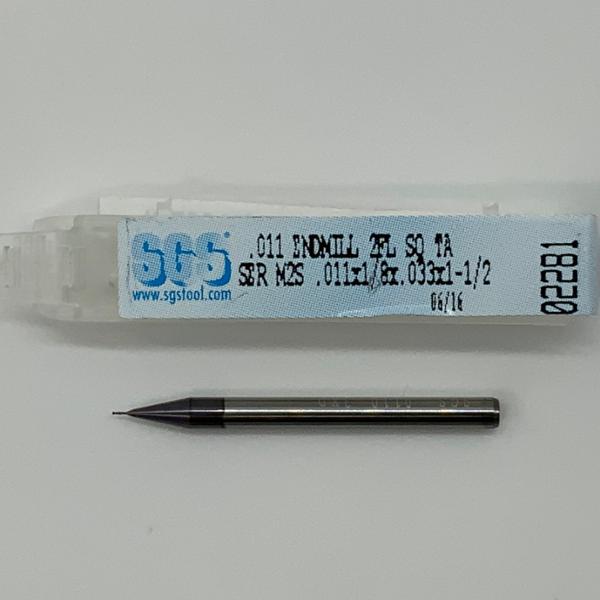 SGS Solid Carbide 2 Flute Endmill .011 Cutting Dia X .033 Flute Length