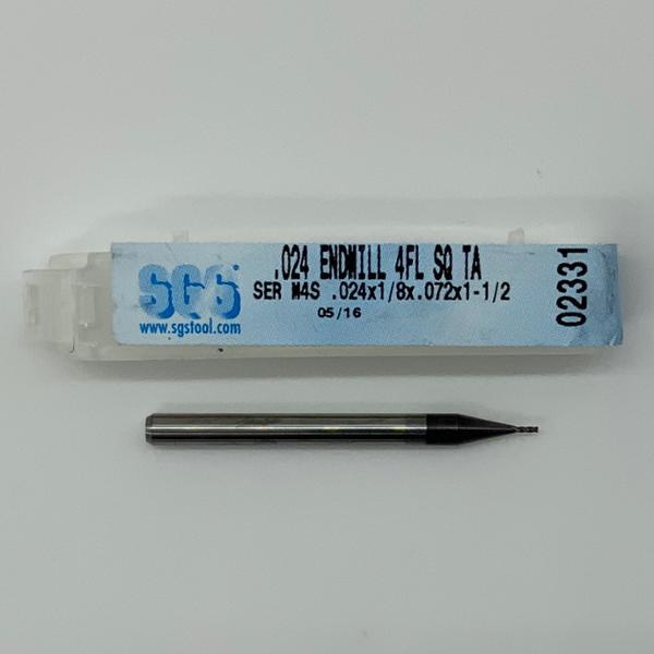 SGS Solid Carbide 4 Flute Endmill .024 Cutting Dia X .072 Flute Length