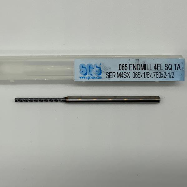 SGS Solid Carbide 4 Flute Endmill .065 Cutting Dia X .780 Flute Length