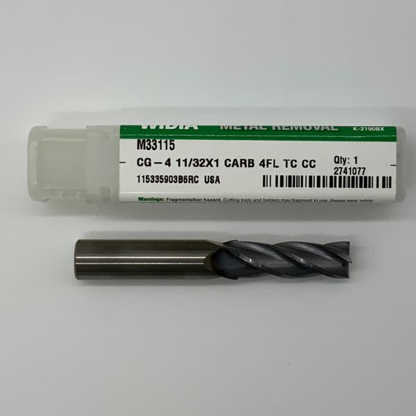 Widia Solid Carbide 4 Flute Endmill .3438 (11/32”) Cutting Dia X 1.0 Flute Length