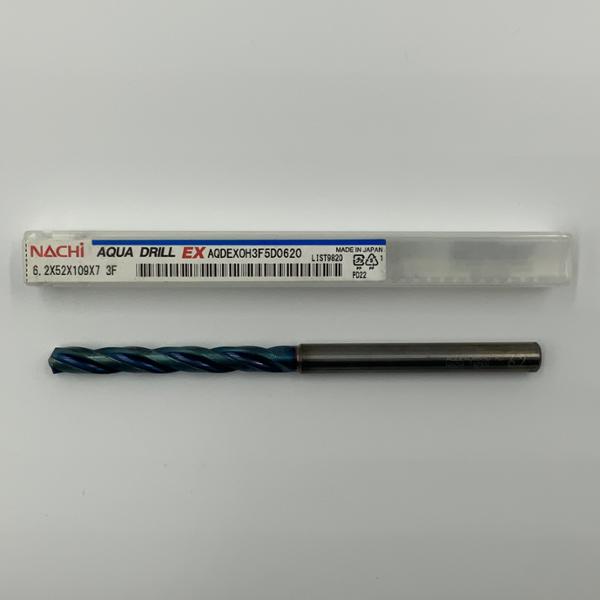 Nachi Solid Carbide 3 Flute Drill .2441 (6.2mm) Cutting Dia X 2.05 Flute Length Coolant Thru