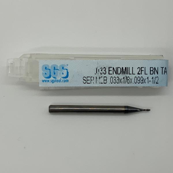SGS Solid Carbide 2 Flute Ball Endmill .033 Cutting Dia X .099 Flute Length
