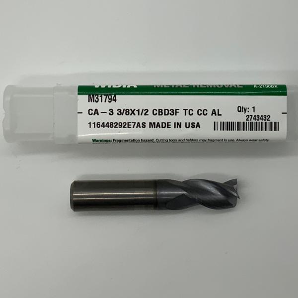 Widia Solid Carbide 3 Flute Endmill .3750 (3/8”) Cutting Dia X .50 Flute Length