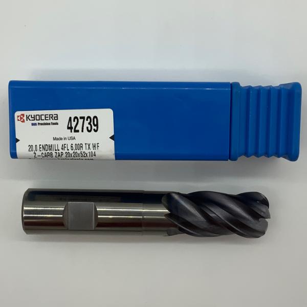 Kyocera Solid Carbide 4 Flute Endmill .7874 (20mm) Cutting Dia X 52mm Flute Length With 6mm Corner Radius