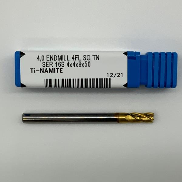 Kyocera Solid Carbide 4 Flute Endmill .1575 (4mm) Cutting Dia X 8mm Flute Length