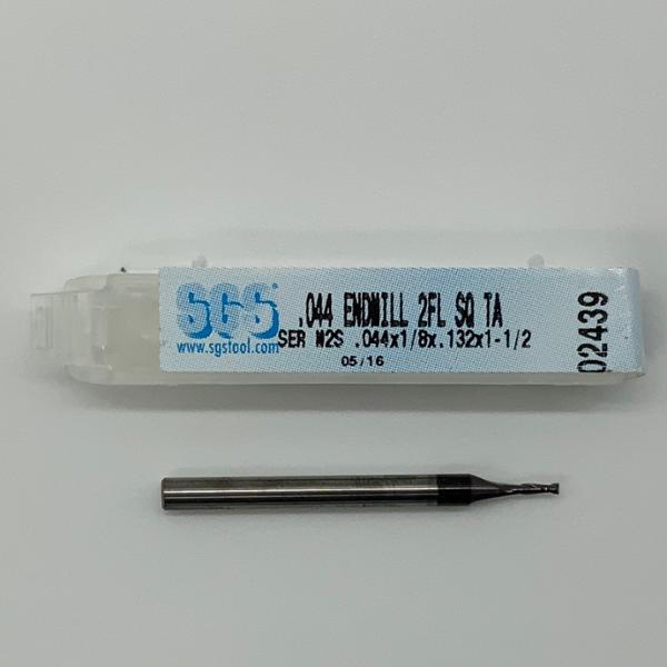SGS Solid Carbide 2 Flute Endmill .044 Cutting Dia X .132 Flute Length