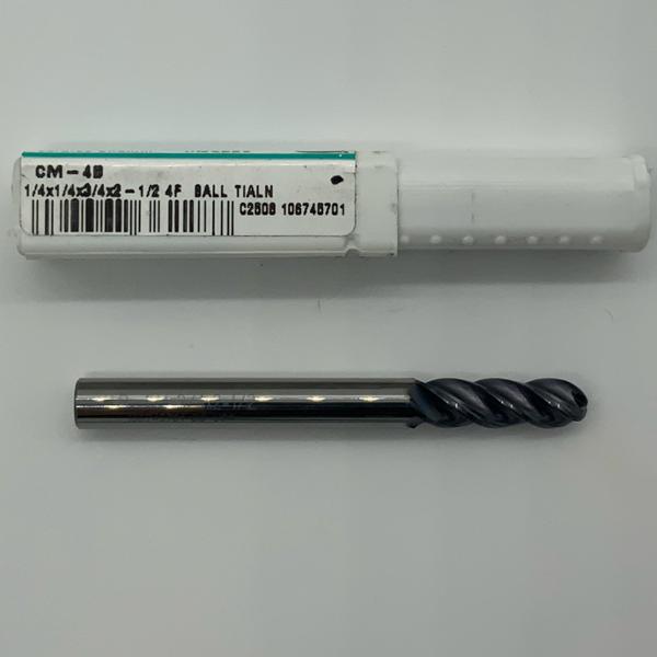 Metal Removal Solid Carbide 4 Flute Ball Endmill .2500 (1/4”) Cutting Dia X .75 Flute Length