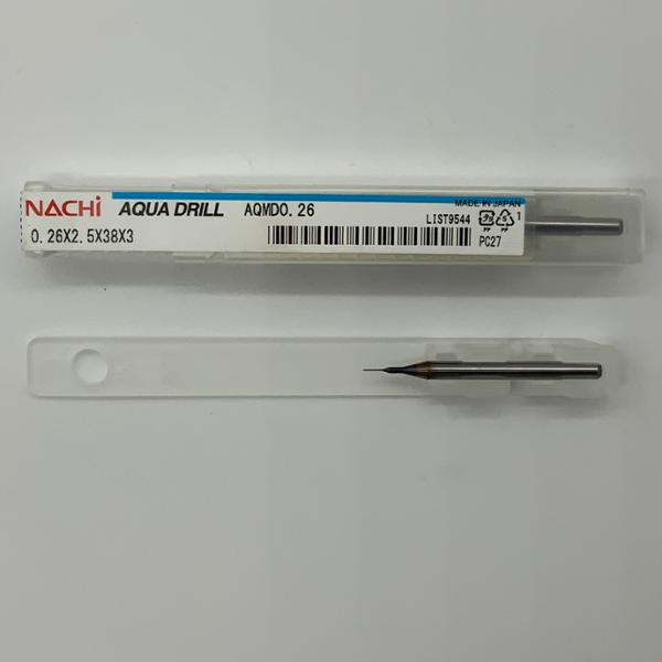 Nachi Solid Carbide 2 Flute Drill .0102 (.26mm) Cutting Dia X .10 Flute Length