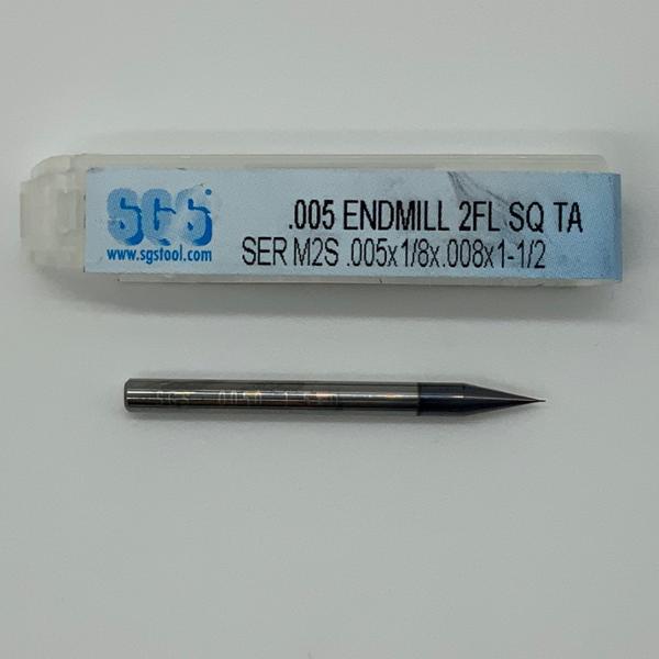 SGS Solid Carbide 2 Flute Endmill .005 Cutting Dia X .008 Flute Length