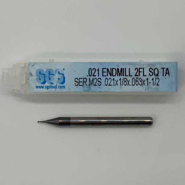 SGS Solid Carbide 2 Flute Endmill .021 Cutting Dia X .063 Flute Length