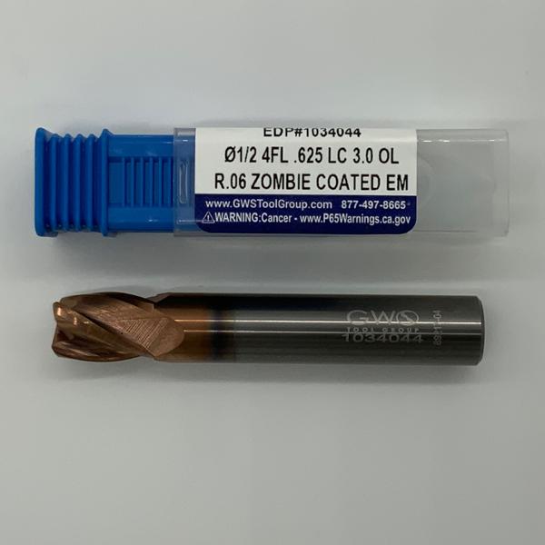 GWS Solid Carbide 4 Flute Variable Endmill .5000 (1/2”) Cutting Dia X .63 Flute Length With .060” Corner Radius