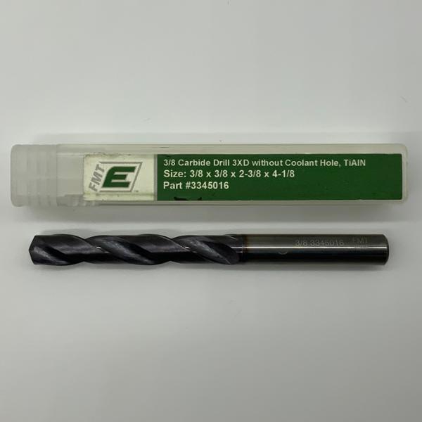 FMT Element Solid Carbide 2 Flute Drill .3750 (3/8”) Cutting Dia X 2.38 Flute Length