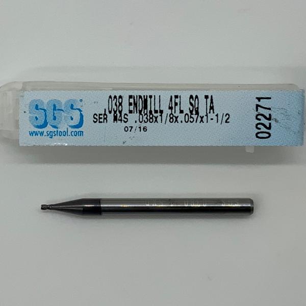 SGS Solid Carbide 4 Flute Endmill .038 Cutting Dia X .057 Flute Length