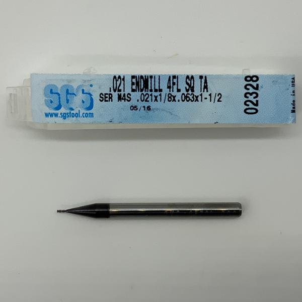 SGS Solid Carbide 4 Flute Endmill .021 Cutting Dia X .063 Flute Length